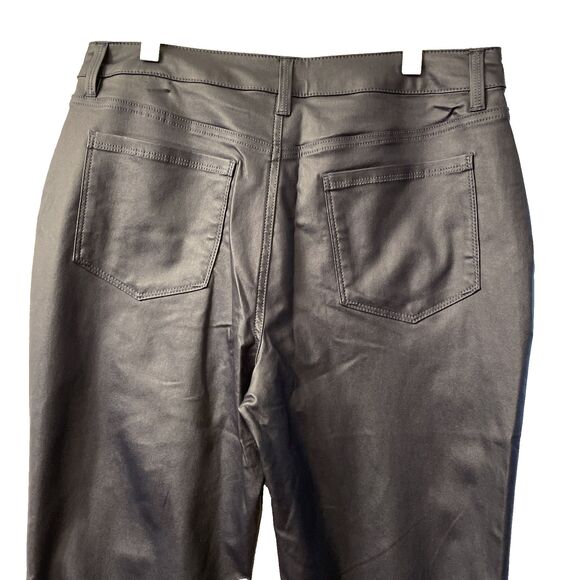 Susan Graver Faux Leather 10 Petite Coated Stretch Woven Ankle Pants Black/Blue - Picture 4 of 14